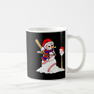 Taza De Café Muñeco de nieve de Navidad de béisbol jugando béis