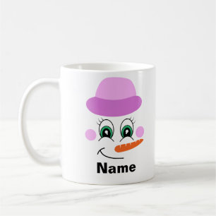 Taza De Café Muñeco de nieve de vacaciones sombrero morado pers