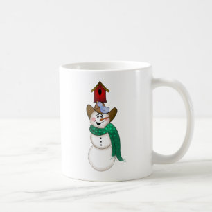 Taza De Café Muñeco de nieve del vaquero con el Birdhouse
