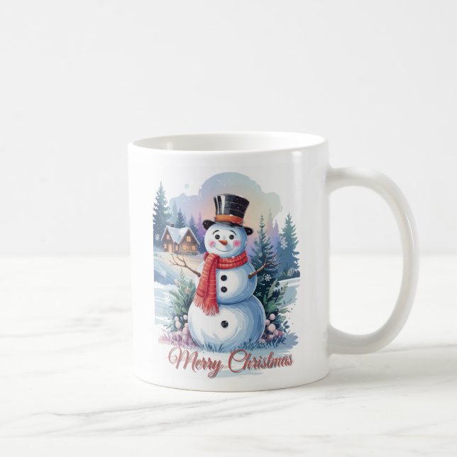 Taza De Café Muñeco de nieve Feliz Navidad Aguarelas (Derecha)