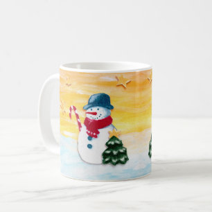 Taza De Café Muñeco de nieve lindo con estrellas de árbol de Na