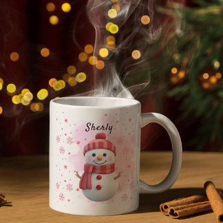 Taza De Café Muñeco de nieve lindo nombre personalizado Navidad