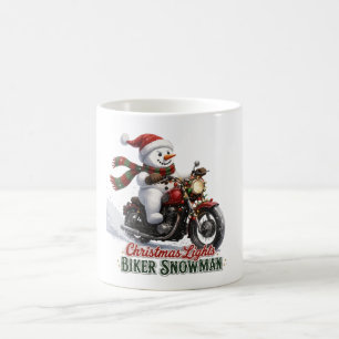 Taza De Café Muñeco de nieve motero luces de Navidad