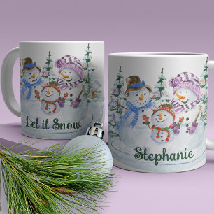 Taza De Café Muñeco de nieve personalizado Navidad Cute Let it
