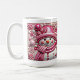 Taza De Café Muñeco de nieve rosa 3D de Navidad