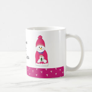 Taza De Café Muñeco de nieve rosado helado con chocolate calien