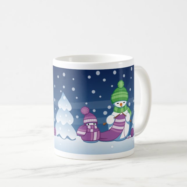 Taza De Café Muñeco de nieve tejiendo bufanda de Navidad (Anverso derecho)