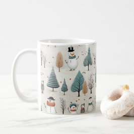 Taza De Café Muñeco de nieve y árboles
