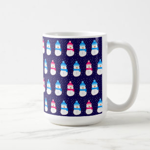 Taza De Café Muñecos de nieve de invierno rosados y azules