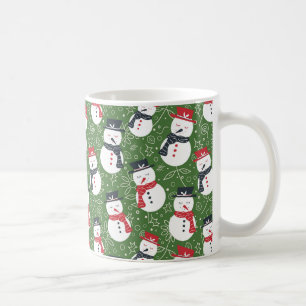 Taza De Café Muñecos de nieve serenos - Patrón de Navidad rojo 