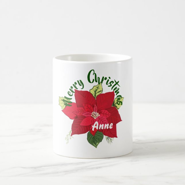 Taza De Café Muñoz de nombre personalizado de Poinsettia (Centro)