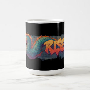 Taza De Café Mural estilizado de Dragón Graffiti con "RISE" aud