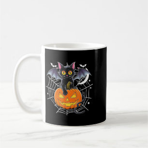 Taza De Café Murciélago Halloween _ Gato Negro Alas de Murciéla