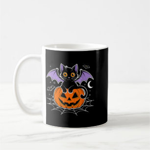 Taza De Café Murciélago Halloween _ Gato Negro Alas de Murciéla