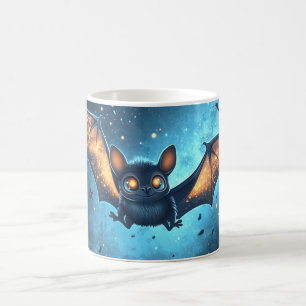 Taza De Café murciélago lindo volando de noche bajo un cielo es