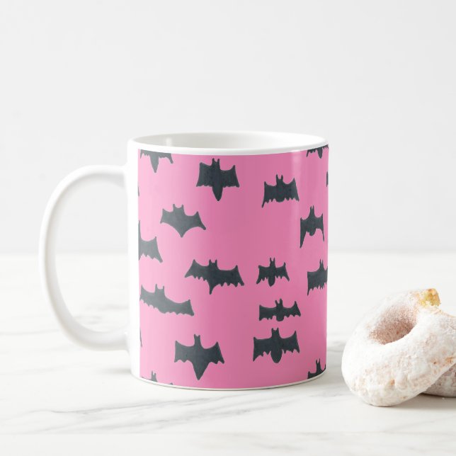 Taza De Café Murciélagos rosas y negros de Halloween (Con donut)