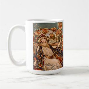 Taza De Café Musa del Crisantemo Dorado – Floral Art Nouveau