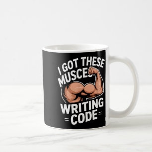 Taza De Café Músculos divertidos escribiendo código diciendo pr