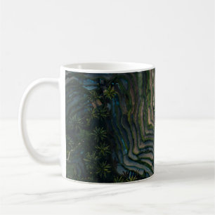 Taza De Café musgo verde sobre roca negra