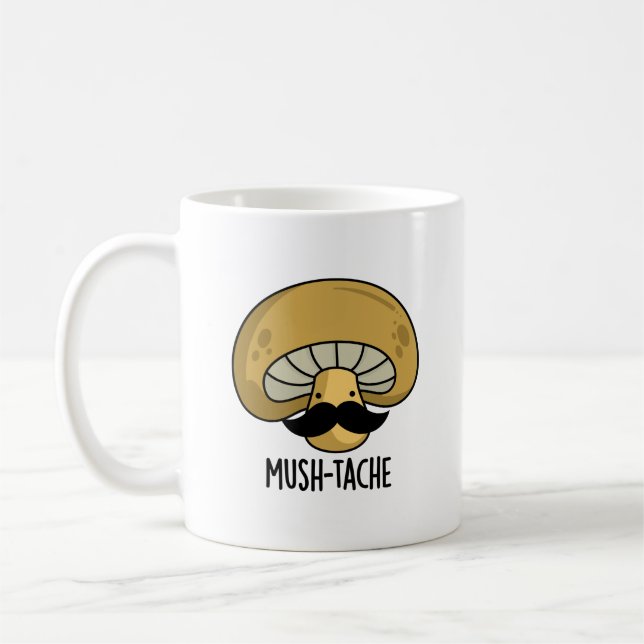 Taza De Café Mush-tache Funny Moustach Mushroom Pun (Izquierda)