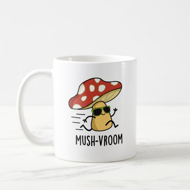 Taza De Café Mush-vroom Funny Fast Mushroom Pun (Izquierda)