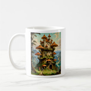 Taza De Café Mushroom Castle Fantasy Art Whimsical Desi