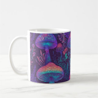 Taza De Café Mushroom Neon Forest Dreamscape