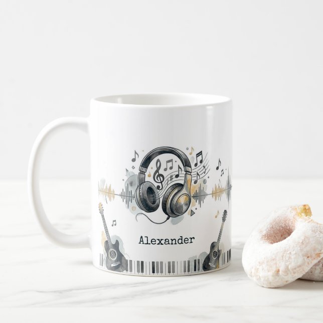 Taza De Café Music Lover Artist Watercolor Personalized Name (Con donut)