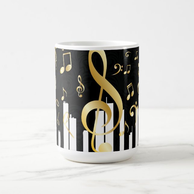 Taza De Café Music Note Claves de piano de oro de lujo (Centro)