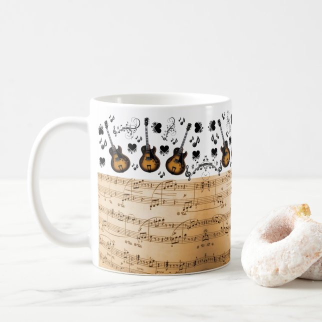 Taza De Café Music Notes Guitar Mug (Con donut)
