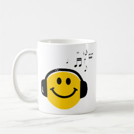 Taza De Café Música amorosa de cara feliz con auriculares