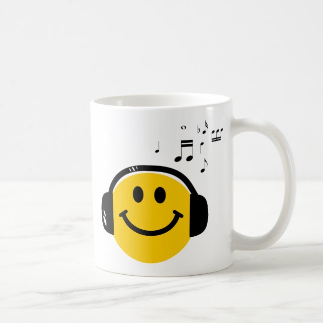 Taza De Café Música amorosa de cara feliz con auriculares (Derecha)