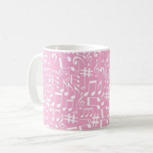 Taza De Café Música Bailando Notas Blancas Rosa Suave
