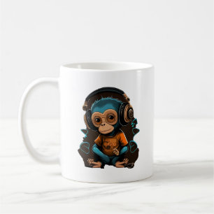 Taza De Café Música Cute Monkey Escuchando, Música Mono Inmerso
