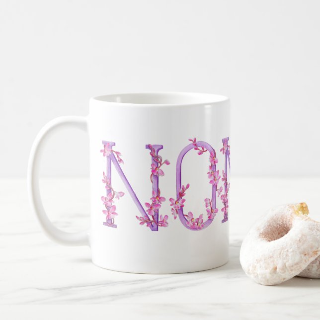 Taza De Café Música de arte rosa púrpura de orquídea de texto n (Con donut)