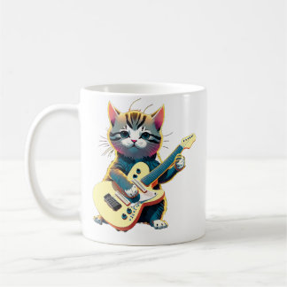 Taza De Café Música de guitarra de gato tocando instrumento div