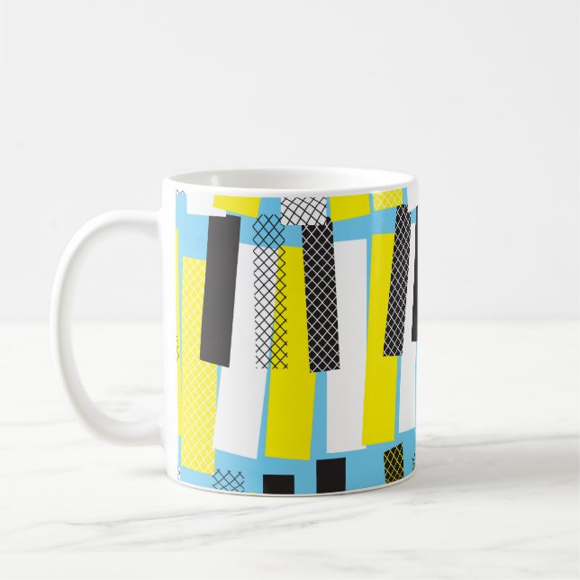 Taza De Café Música de jazz, patrón geométrico azul amarillo. (Izquierda)
