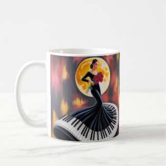 Taza De Café Música de Piano Elegante Diseño Artístico Femenino