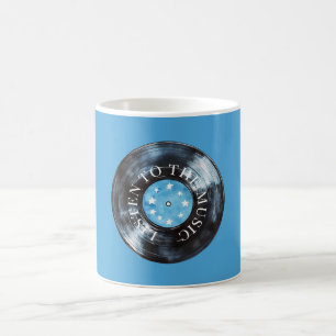 Taza De Café Música de Registro Negro Azul Acuático