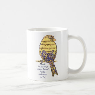 Taza De Café Música en la cita del alma y pájaro de nota musica