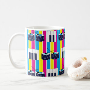 Taza De Café Música Musical Tambores Teclas de Piano Música