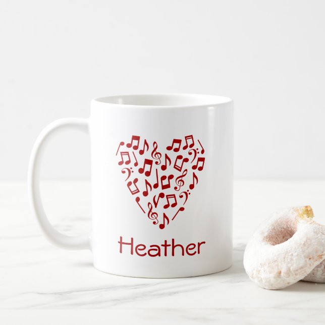 Taza De Café Música personalizada Heart Mug (fuente roja) Coffe (Con donut)
