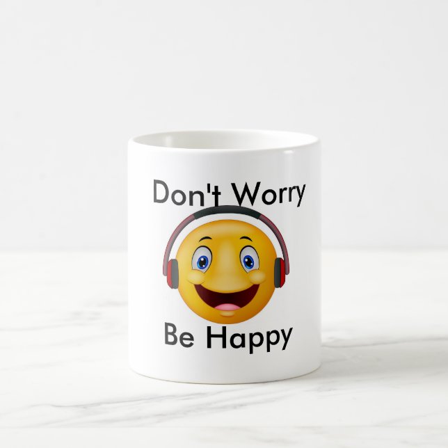 Taza De Café Música que escucha del emoticon feliz (Centro)