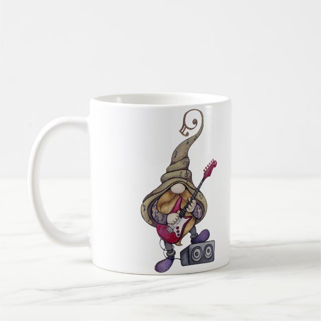 Taza De Café Musical Gnome Guitar Player Playing Guitar Music (Izquierda)
