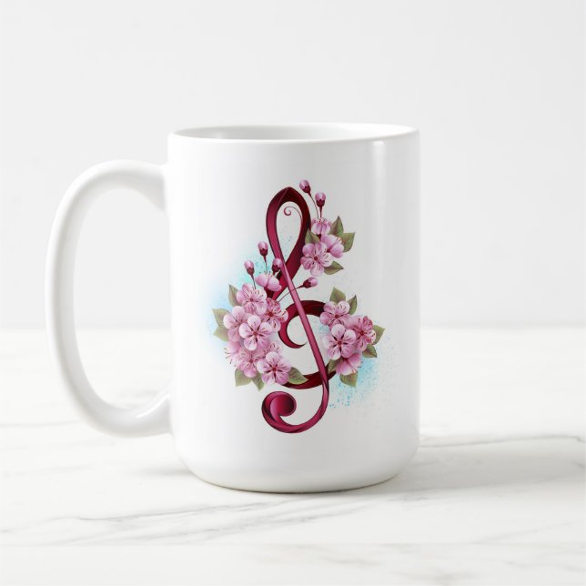 Taza De Café Musical treble clef notes with Sakura flowers (Izquierda)