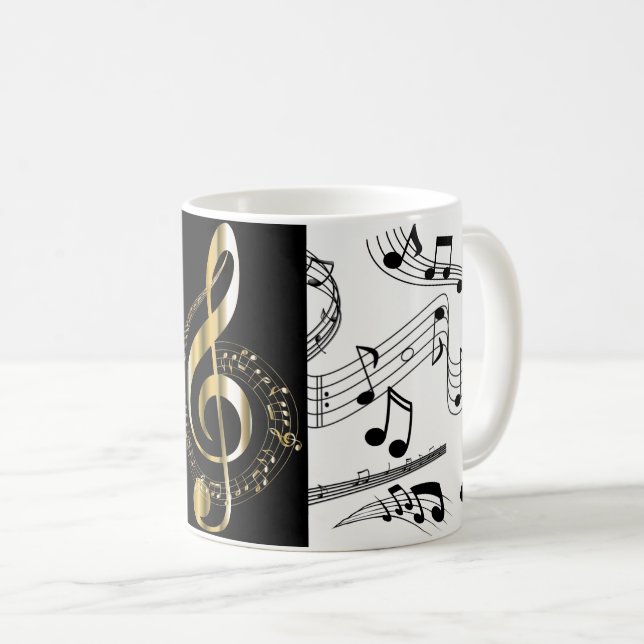 Taza De Café Músico de Black White Faux Gold Clef (Anverso derecho)