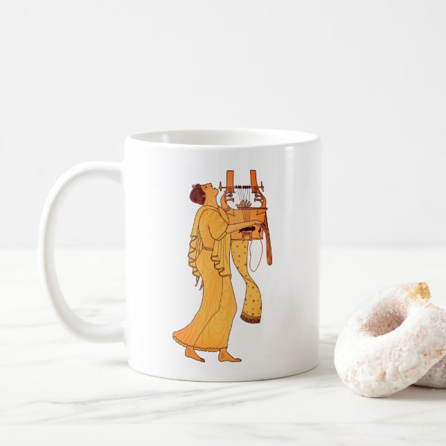 Taza De Café Músico griego antiguo cantando y tocando Kithara (Con donut)