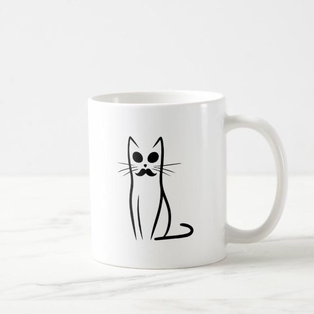 Taza De Café Mustache Cat Dad Resumen Cat Papa Funny Minimalis (Derecha)