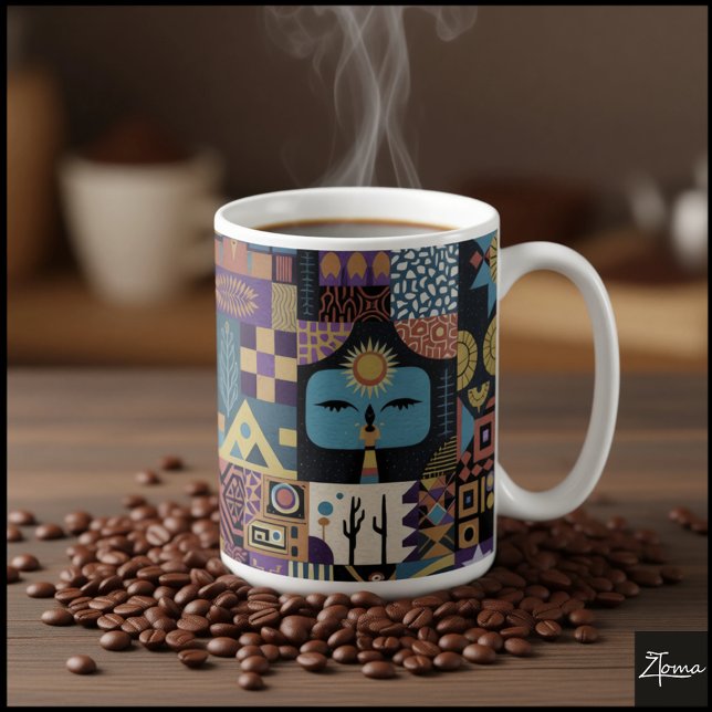 Taza De Café Muted Earthy Folk Art Patchwork Quilt (Subido por el creador)