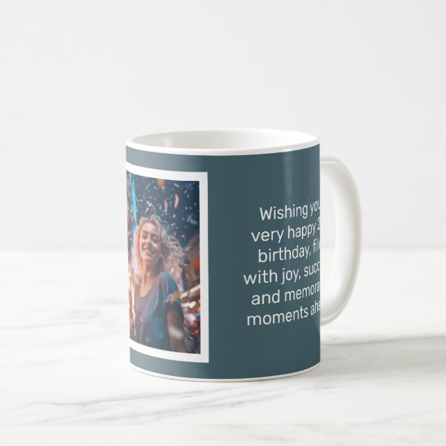 Taza De Café Muted Elegance Slate Blue Happy Birday Card Mug (Anverso derecho)